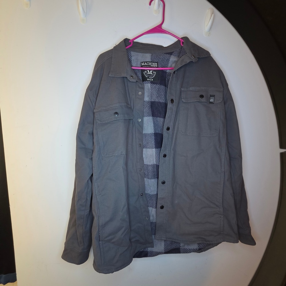 Machine Custom Co Mens Grey Flannel Lined Shirt Jacket Size M Workwear Canvas